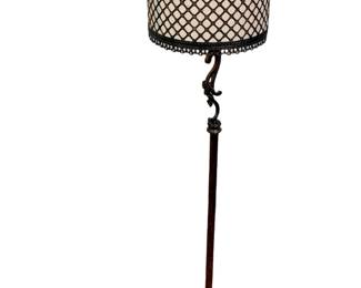 #27 • Antique Brass Floor Lamp - Working - Caged Shade