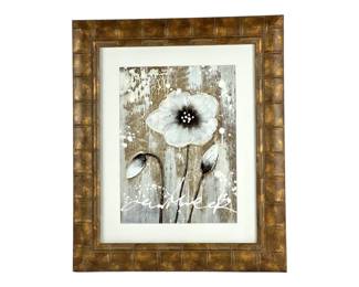 #33 • Framed Contemporary Neutral-Tone Poppies Embellished Print on Canvas - 21" x 25"