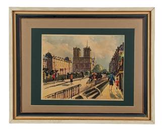 #42 • Midcentury Notre Dame, Paris Original Watercolor, Unsigned - Framed
