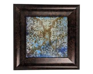 #46 • Framed Shellacked Batik Stamp Print on Board - Gold, Blue, Black