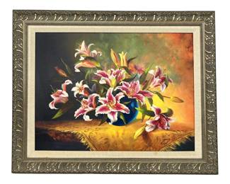 #59 • Fran Di Giacomo: Framed Giclee Still Life of Blooming Lilies in a Round Bowl