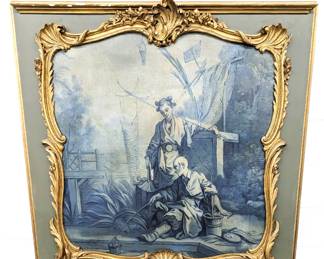 #131 • Antique 7'4" French Louis XVI Style Trumeau Mirror with Oil Painting