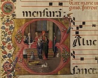 #121 • Two Prints: Girolamo da Cremonia Medieval Illuminated Choirbook Pages, Framed