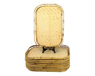 #123 • Set B: 12 Woven Bamboo Wicker Serving Trays
