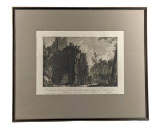 #106 • Giovanni Battista Piranesi 18th Cen. Etching Plate: Roman Ruins of Sallust's Baths, Framed