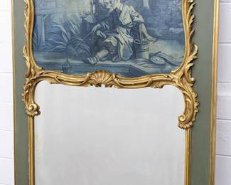 #131 • Antique 7'4" French Louis XVI Style Trumeau Mirror with Oil Painting