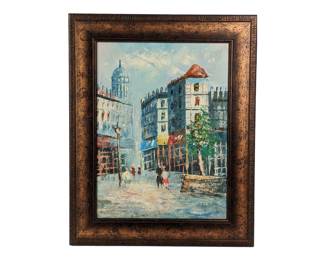 #44 • Paris Street Scene Oil Painting, Unsigned - Framed