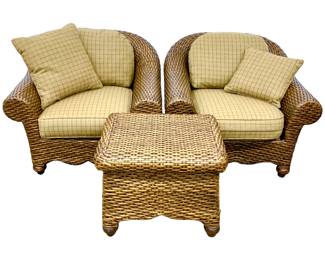 #130 • Wicker Patio Set - Two Chairs/One Side Table