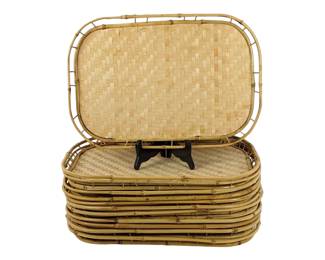 #122 • Set A: 12 Woven Bamboo Wicker Serving Trays