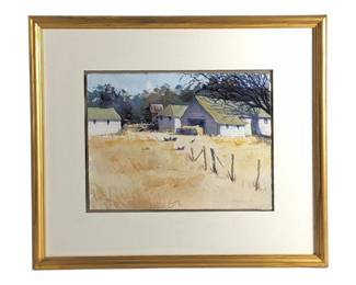 #120 • Outbuildings with Chickens 1997 Signed Original Watercolor, Framed