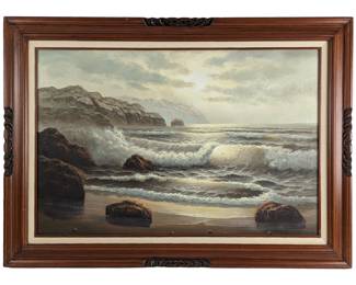 #58 • Towoella: Larged Signed Seascape Oil Painting on Vintage Frame
