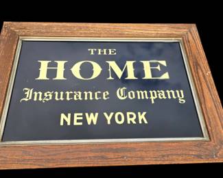 Home insurance company reverse painted advertising glass