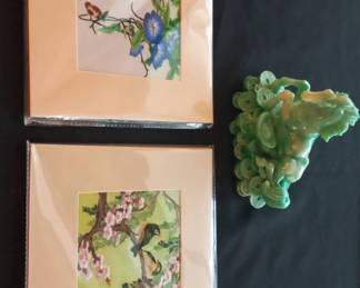 Chinese Hand Emroidered Pictures Jade Horse Sculpture