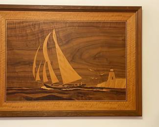 Marquetry Tree Wood Sailing Picture 
