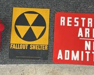1962 Fallout Shelter Sign Red Retro Phone And No Admittance Sign 