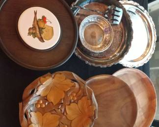 Assorted Wooden Silver Plated Serving Ware