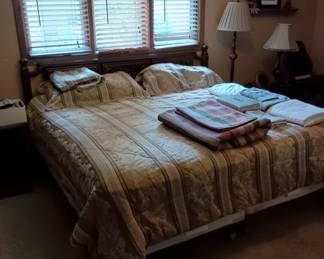 King Size Bed with headboard and frame 
Linens available 