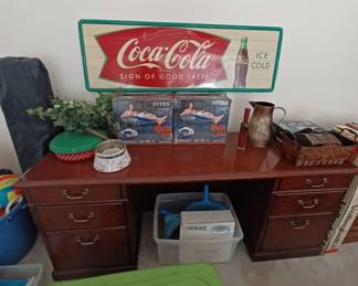 Nice desk and Coca-Cola metal sign