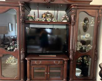 Wood lighted wall unit/ TV stand with cabinets. $450 OBO Capodimonte - various pieces available 