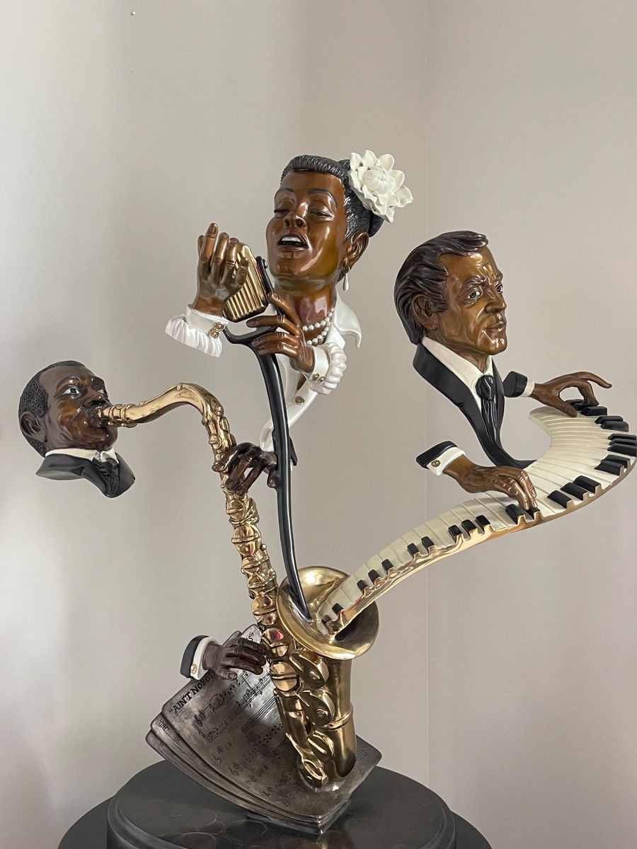 PRE SELLING- PLEASE CALL FOR INFO-Exceptional Limited Edition Bronze sculpture "Lady Day" by artist, Wegner.  purchased from the Dyansen Gallery of Hawaii. This bronze sculpture measures approximately 36 " wide by 36" tall.  With the base, it is almost 5 ' tall.   Simply an amazing work of art!!!!