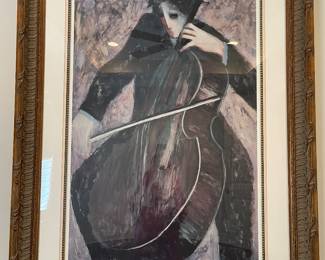 Barbara A, Wood, "The Cellist" signed art  lithograph  39 x 52