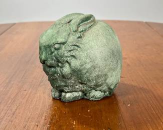 GREEN CONCRETE RABBIT | Small concrete bunny rabbit figure. - l. 6 x w. 5 x h. 5 in