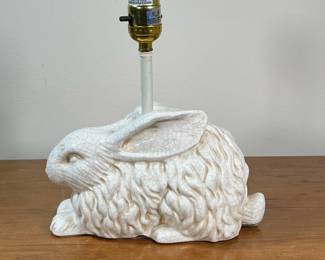 CERAMIC HAND-PAINTED BUNNY LAMP | Ceramic hand-painted white rabbit lamp designed by A’homestead Shoppe Inc. - l. 9-1/2 x w. 5 x h. 11 in