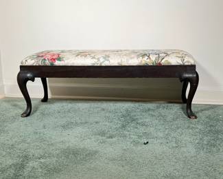 QUEEN ANNE STYLE BENCH | W. A. Hathaway Furniture Company, having floral upholstered cushion and cabriole legs. -  l. 44 x w. 19.5 x h. 15 in