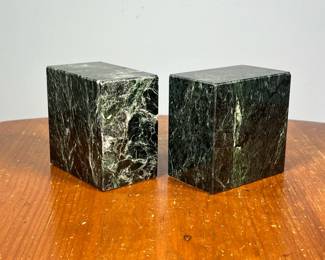 MARBLE BOOKENDS | Pair of dark green marble bookends from Rutland, VT. -  l. 4 x w. 2.5 x h. 4 in