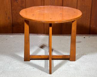 ROUND WOODEN SIDE TABLE | Round wooden side table, marked on the bottom. -  l. 22 x w. 22 x h. 20 in