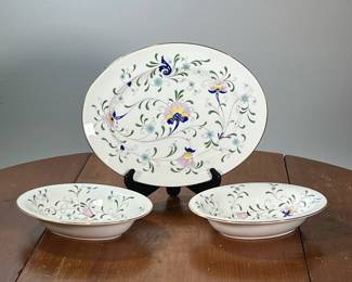 (3PC) COALPORT DINNER WARE | Coalport serving dishes, including two oval salad bowls and an oval platter in a matching floral pattern. - l. 14 x w. 11 in