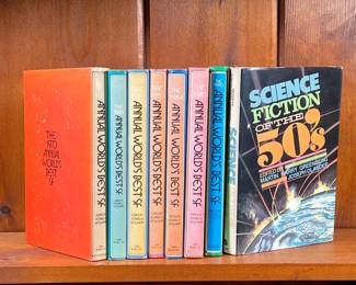 ANNUAL WORLDS BEST EDITIONS OF SCI-FI AND SCIENCE FICTION OF THE 50’S | Annual World’s Best of Sci-Fi 1973, 1981, 1982, 1983, 1984, 1985, 1990. Edited by Donald A Wollheim; Science Fiction of the 50s edited by Martin Harry Greenberg and Joseph Olander. - l. 6 x h. 8-1/2 in