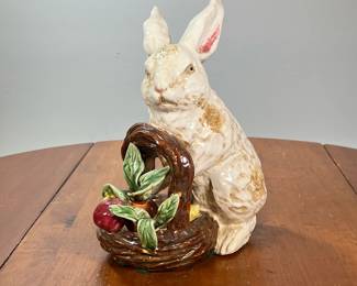 CERAMIC SPRINGTIME EASTER BUNNY RABBIT | Rabbit with a basket of radishes. -  l. 9 x w. 5-1/2 x h. 11-1/2 in