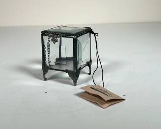 [NWT] J. DEVLIN GLASS JEWELRY BOX | Square beveled glass and metal jewelry box by J. DEVLIN Glass Art, having beveled glass sides & top with opaline glass bottom. - l. 2.25 x w. 2.25 x h. 3 in