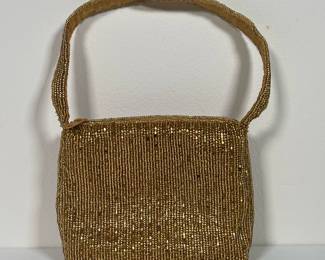 LA REGALE GOLD MINI FORMAL HANDPURSE | Gold beaded La Regale gold evening purse, in good condition. -  l. 6 x w. 4-1/2 x h. 5 in