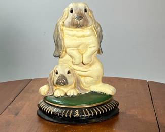 UPPER DECK BUNNY RABIT DOOR STOP | Door stopper in the form of two bunny rabbits, one on top of the other, marked on the reverse. -  l. 10 x w. 4 x h. 13 in