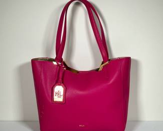 RALPH LAUREN PURSE | Bright pink leather purse by Ralph Lauren. - l. 12 x w. 5 x h. 9.75 in

