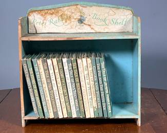 PETER RABBIT BOOKSHELF & STORIES | Including Cecile Parsley’s Nursery Rhymes, The Story of Miss Moppet, The Tale of Pigling Bland, The Tale of Timmy Tiptoes, The Tale of Mrs. Tittlemouse, The Tale of Tom Kitten, The Tale of Two Bad Mice, The Story of a Fierce Bad Rabbit, Jemima Puddle-Duck, and more! -  l. 11 x w. 4.75 x h. 11.5 in