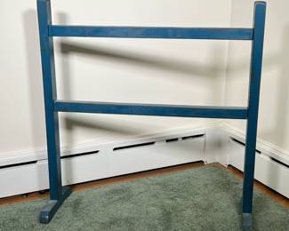 WOOD QUILT RACK | Blue-painted wood quilt rack. -  l. 33.5 x w. 12 x h. 35 in
