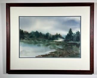 ADA KERA-FRIEDMAN WATERCOLOR | Northern Lake landscape painting, watercolor on paper (14 x 21 in. sight), signed lower right. - l. 30.25 x w. 24.25 in (frame)

