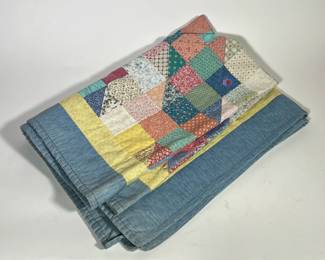 COLORFUL QUILT | Composed of multiple floral and colorful fabrics with diamond patterns. - l. 53 x w. 39 in

