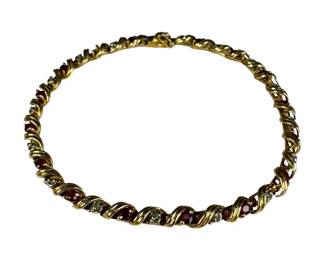 10kt Yellow Gold Ruby and White Sapphire Bracelet