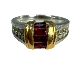14kt Two Tone Lab Ruby and Diamond Ring