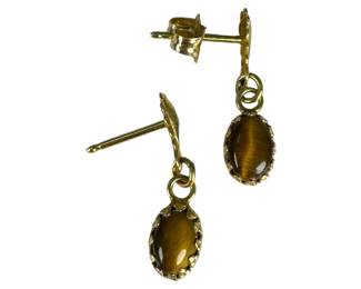 14kt Yellow Gold Tigers Eye Dangle Earrings