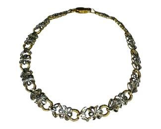 10kt Two Toned Floral Link Bracelet