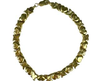 14kt Yellow Gold X and Heart Link Bracelet
