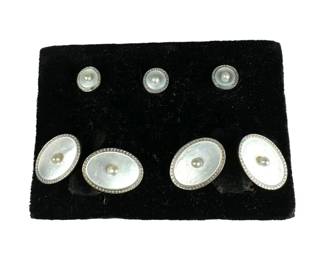 14kt Yellow Gold Mother of Pearl and Pearl Cufflink and Stud Set