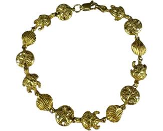 14kt Yellow Gold Turtle and Shell Link Bracelet