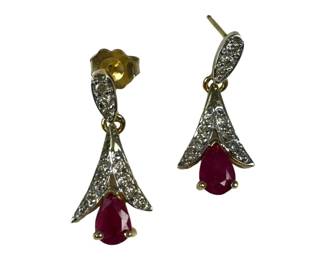 14kt Yellow Gold Lab Ruby and Diamond Earrings