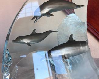 Robert Wyland Dolphins in Lucite sculpture